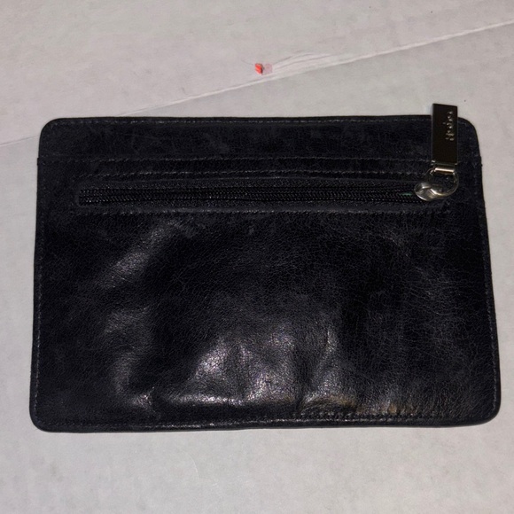 HOBO Black Leather Card Holder with Silver Accent - Picture 1 of 8